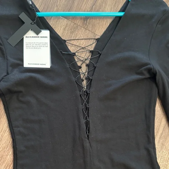 T by Alexander Wang Sheath dress longsleeve black cross cross deep v size XS - Picture 2 of 7
